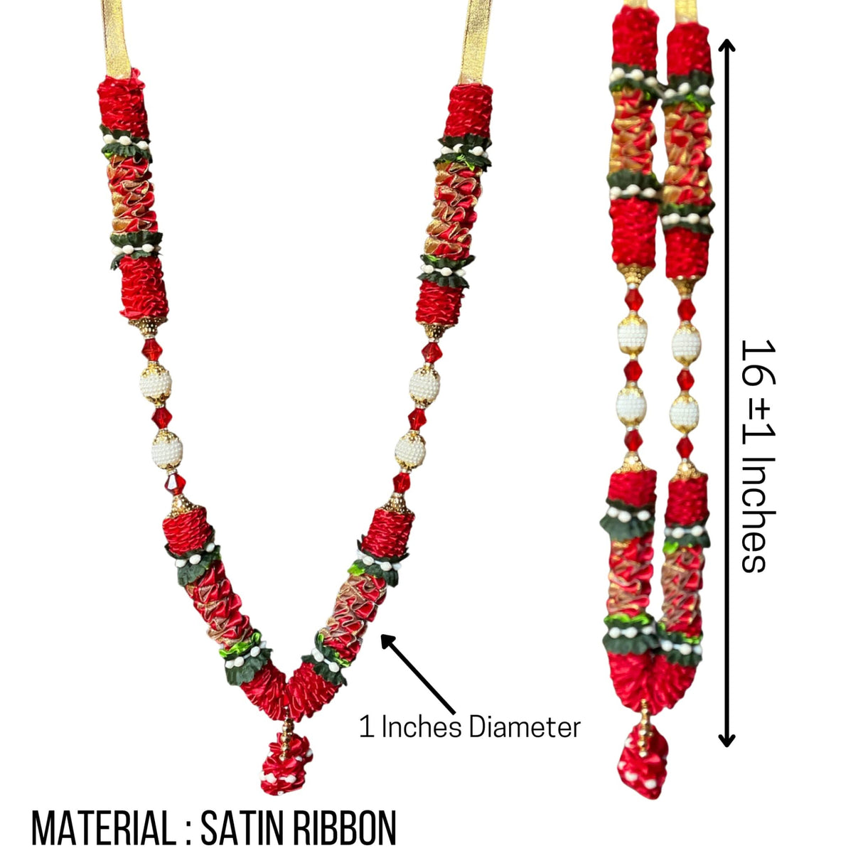 1 ct. Indian Garland Haar Mala 16 Inch God Goddess Haar Mala Idol Pooja Item Garland for Photo Frame Idol God Shringar Mala Reusable Satin Mala Temple Decor - LoveNspire