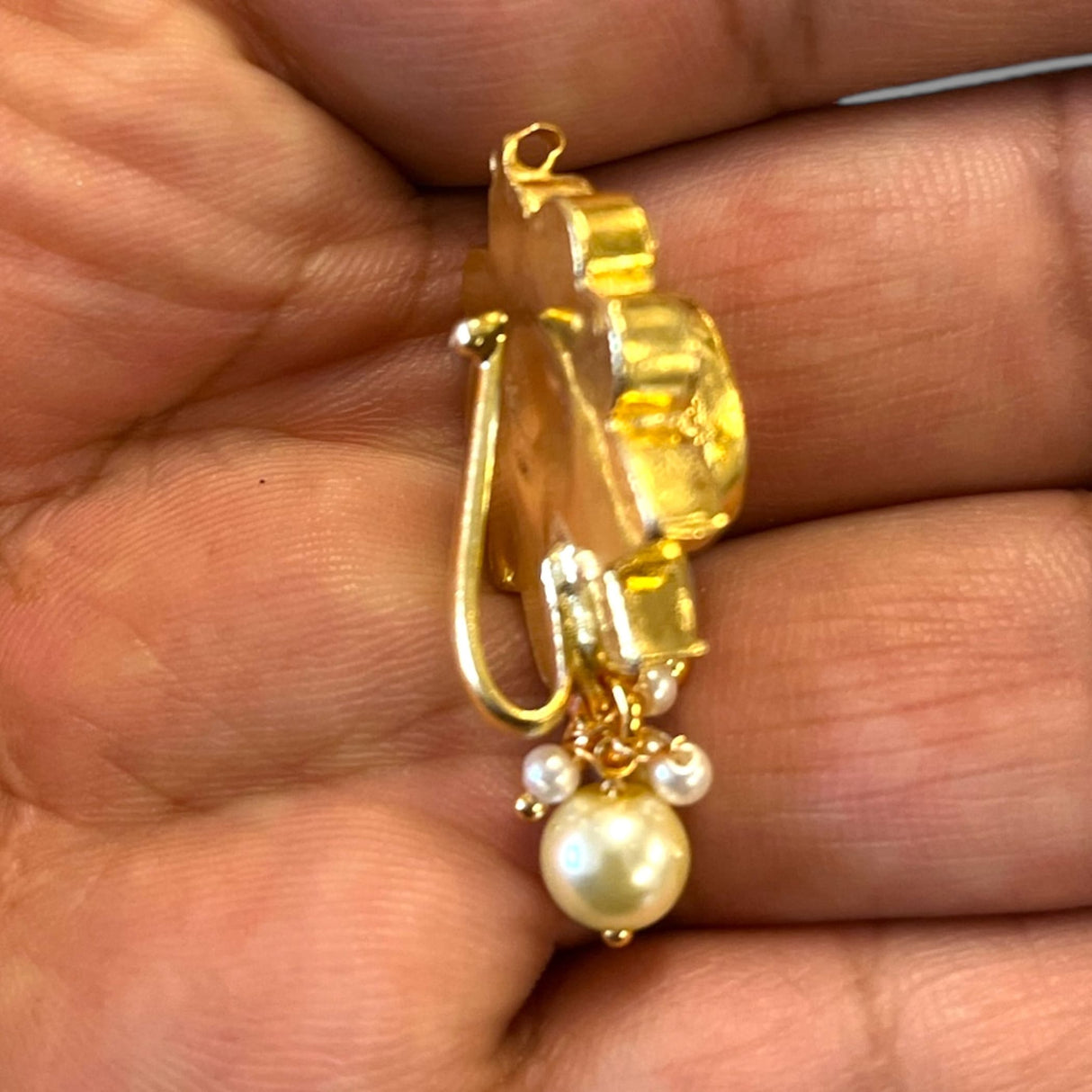 Indian Kundan Nose Ring for Women - Indian Bridal Nose Stud Ring Clip-On Septum Jewelry Faux Pearl Drop Kundan Crystal Bollywood Style Marathi Nath Non-Piercing Nose Accessory Gift for Her - LoveNspire