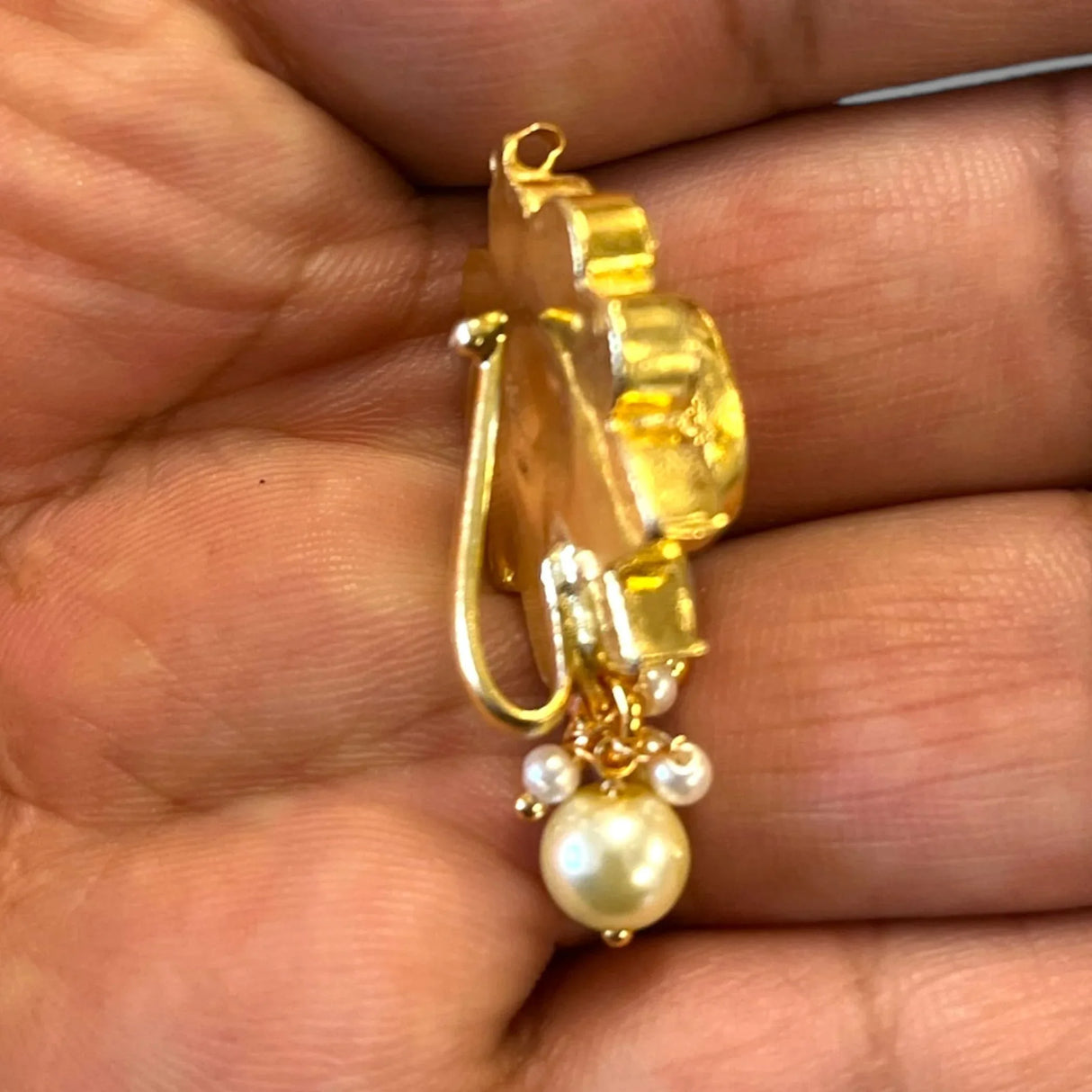 Indian Kundan Nose Ring for Women - Indian Bridal Nose Stud Ring Clip-On Septum Jewelry Faux Pearl Drop Kundan Crystal Bollywood Style Marathi Nath Non-Piercing Nose Accessory Gift for Her - LoveNspire