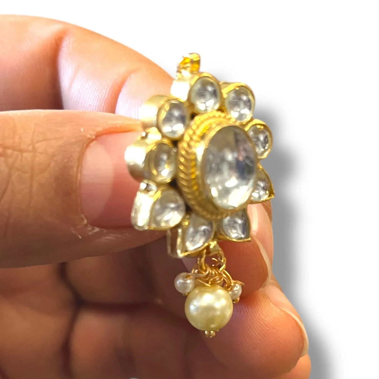 Indian Kundan Nose Ring for Women - Indian Bridal Nose Stud Ring Clip-On Septum Jewelry Faux Pearl Drop Kundan Crystal Bollywood Style Marathi Nath Non-Piercing Nose Accessory Gift for Her - LoveNspire