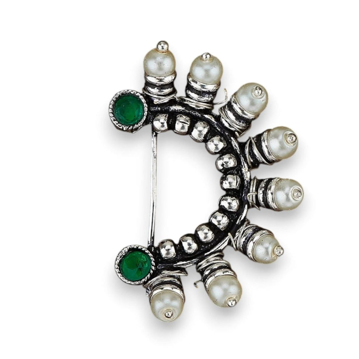 Indian Marathi Nath for Women Pearl Marathi Oxidized Nose Ring Bollywood Style Indian Jewelry Nose Ring Clip-on Marathi Bridal Nathani Faux Pearl Non-piercing Jewelry for Women Gift for Her - LoveNspire