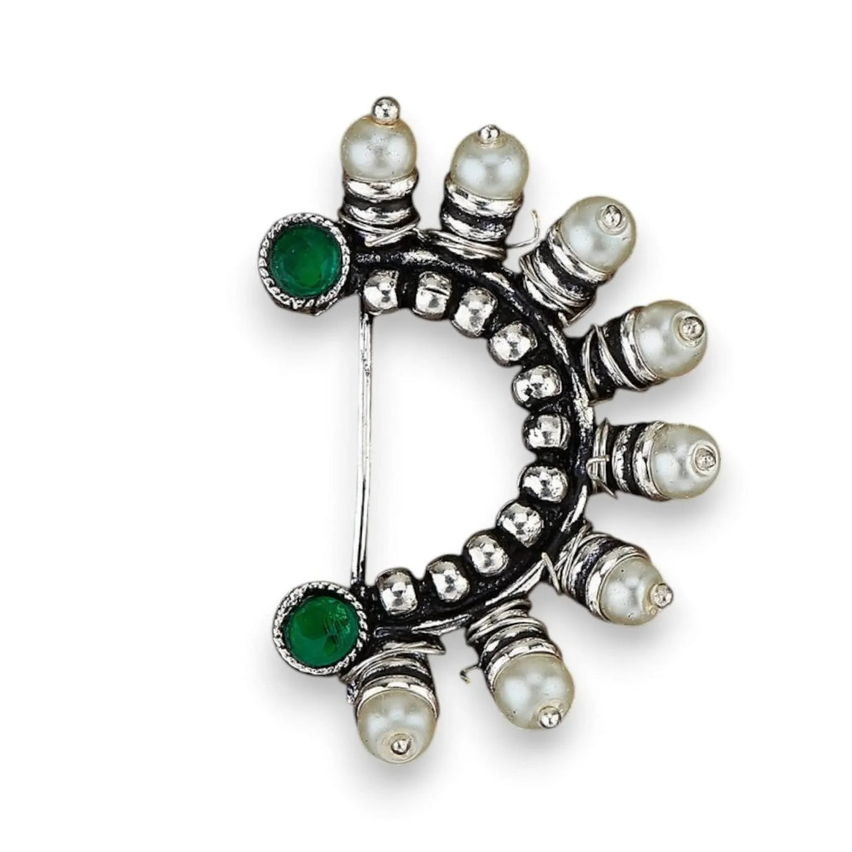 Indian Marathi Nath for Women Pearl Marathi Oxidized Nose Ring Bollywood Style Indian Jewelry Nose Ring Clip-on Marathi Bridal Nathani Faux Pearl Non-piercing Jewelry for Women Gift for Her - LoveNspire