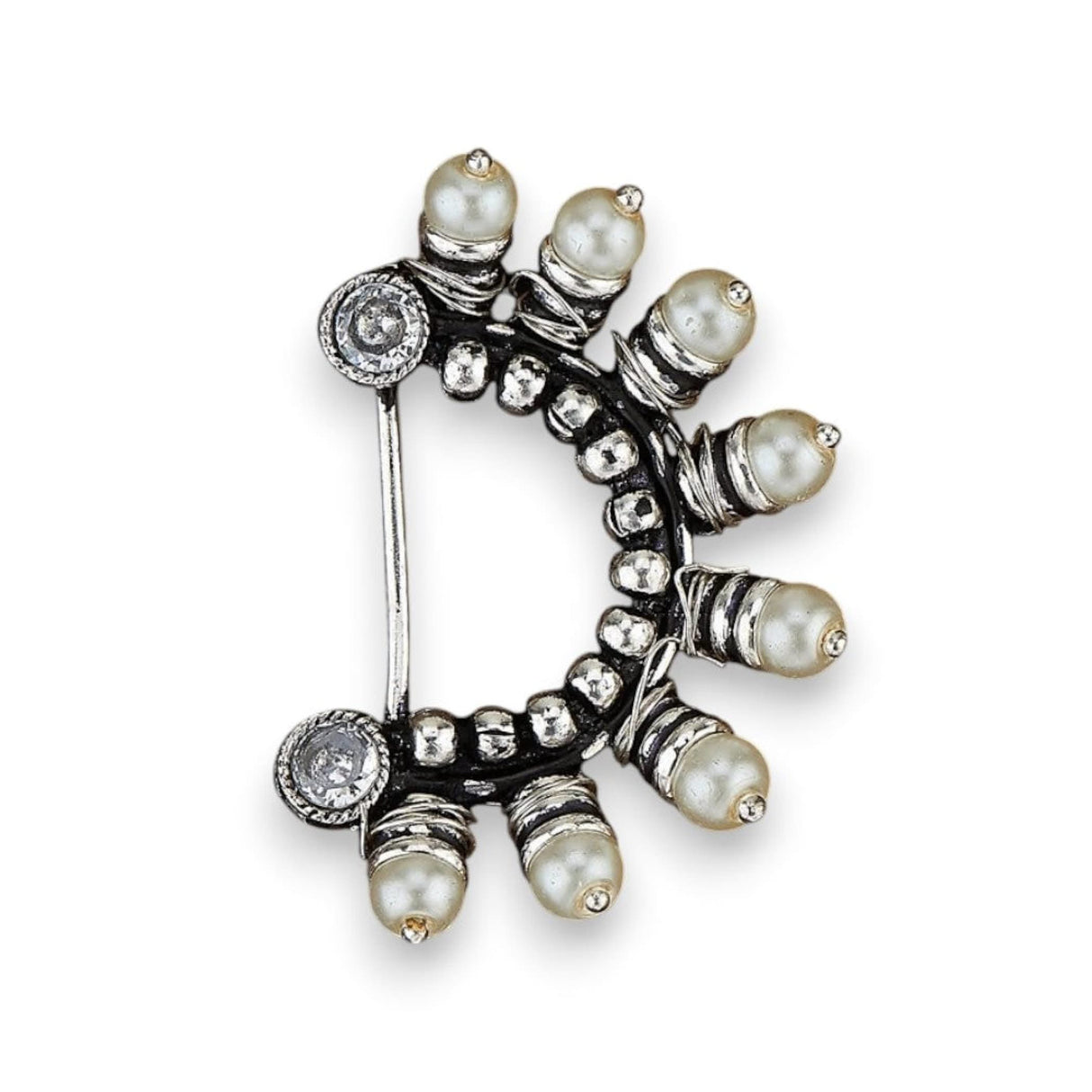 Indian Marathi Nath for Women Pearl Marathi Oxidized Nose Ring Bollywood Style Indian Jewelry Nose Ring Clip-on Marathi Bridal Nathani Faux Pearl Non-piercing Jewelry for Women Gift for Her - LoveNspire