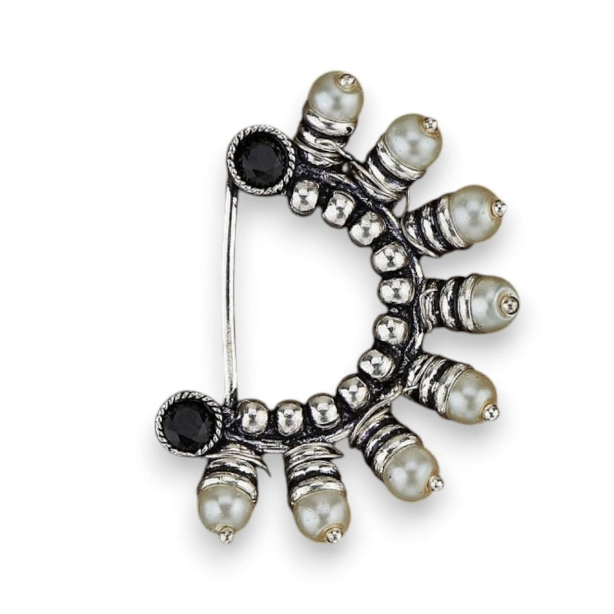 Indian Marathi Nath for Women Pearl Marathi Oxidized Nose Ring Bollywood Style Indian Jewelry Nose Ring Clip-on Marathi Bridal Nathani Faux Pearl Non-piercing Jewelry for Women Gift for Her - LoveNspire