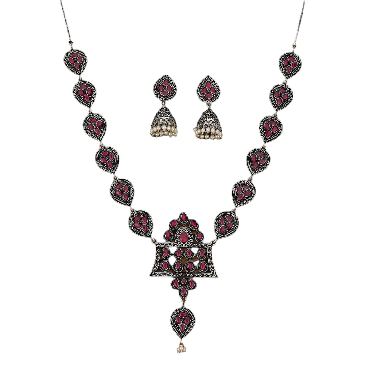 Indian Oxidized Jewelry Boho Tribal Jewelry Indian Long Necklace Bohemian Jewelry Afghani Tribal Tassel Long Ghungroo Necklace Earrings Set Choker Necklace Fashion Jewelry - LoveNspire