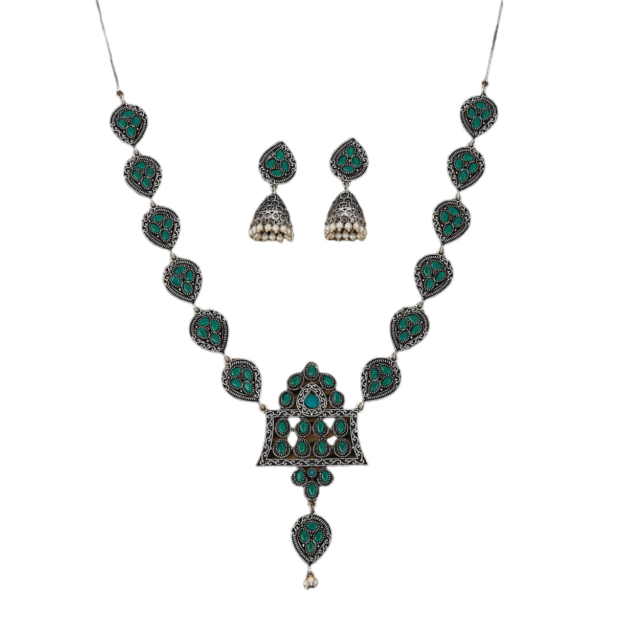 Indian Oxidized Jewelry Boho Tribal Jewelry Indian Long Necklace Bohemian Jewelry Afghani Tribal Tassel Long Ghungroo Necklace Earrings Set Choker Necklace Fashion Jewelry - LoveNspire