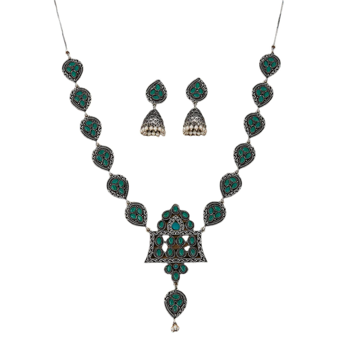 Indian Oxidized Jewelry Boho Tribal Jewelry Indian Long Necklace Bohemian Jewelry Afghani Tribal Tassel Long Ghungroo Necklace Earrings Set Choker Necklace Fashion Jewelry - LoveNspire