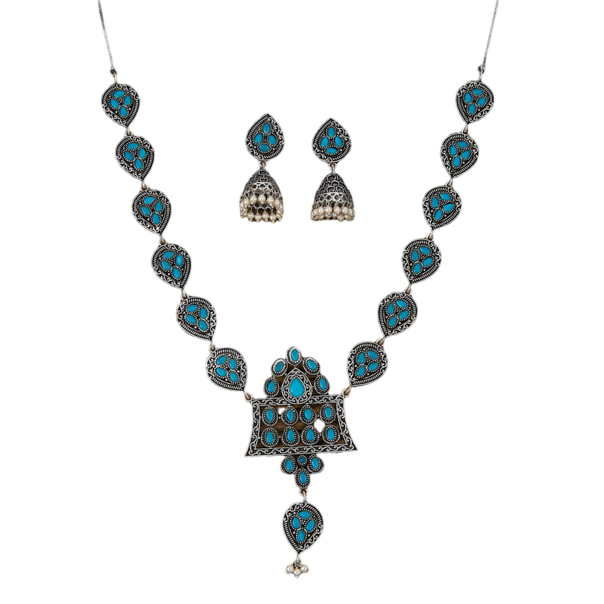 Indian Oxidized Jewelry Boho Tribal Jewelry Indian Long Necklace Bohemian Jewelry Afghani Tribal Tassel Long Ghungroo Necklace Earrings Set Choker Necklace Fashion Jewelry - LoveNspire