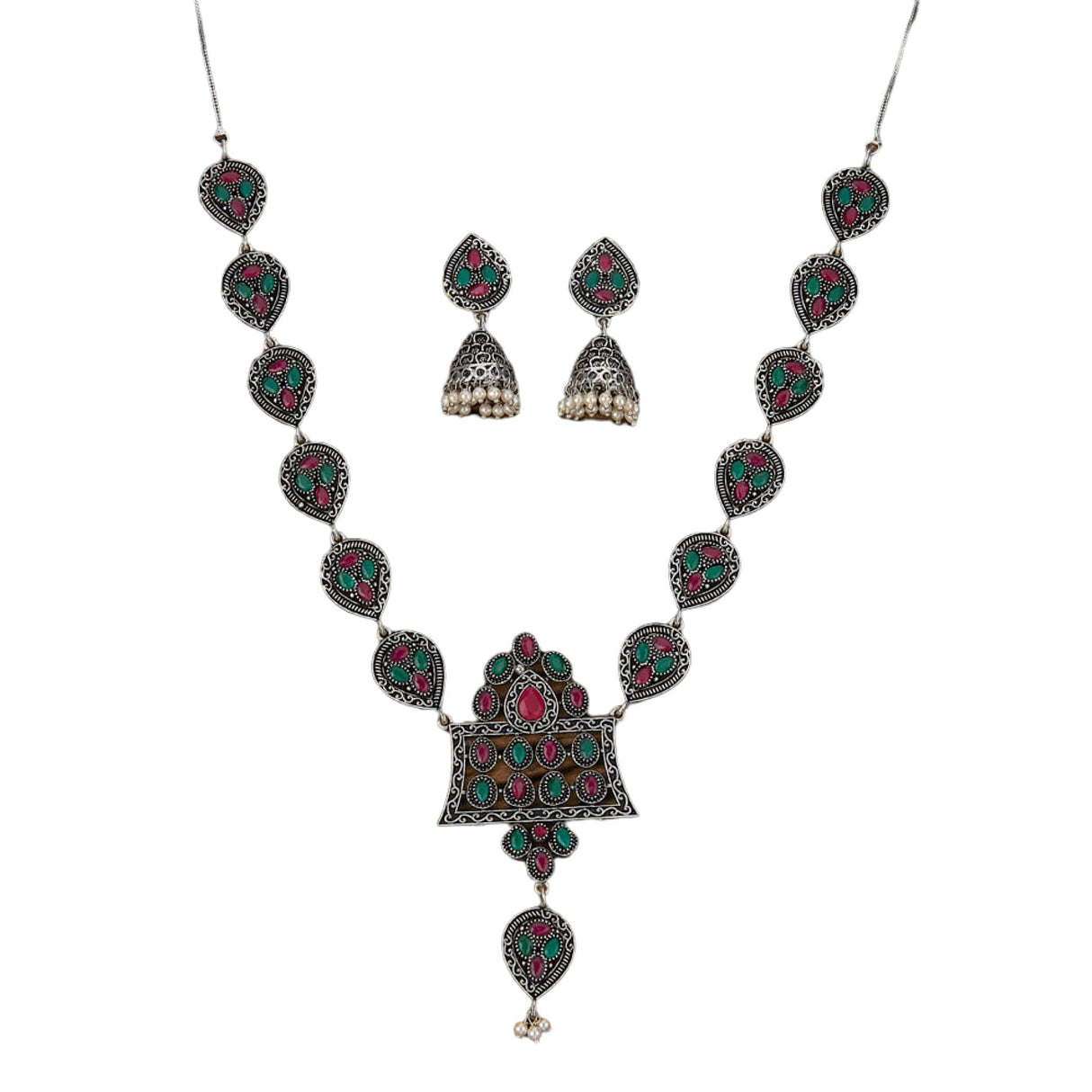 Indian Oxidized Jewelry Boho Tribal Jewelry Indian Long Necklace Bohemian Jewelry Afghani Tribal Tassel Long Ghungroo Necklace Earrings Set Choker Necklace Fashion Jewelry - LoveNspire