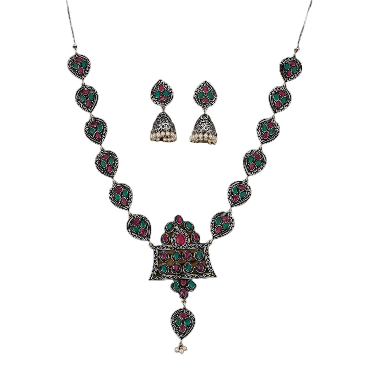 Indian Oxidized Jewelry Boho Tribal Jewelry Indian Long Necklace Bohemian Jewelry Afghani Tribal Tassel Long Ghungroo Necklace Earrings Set Choker Necklace Fashion Jewelry - LoveNspire