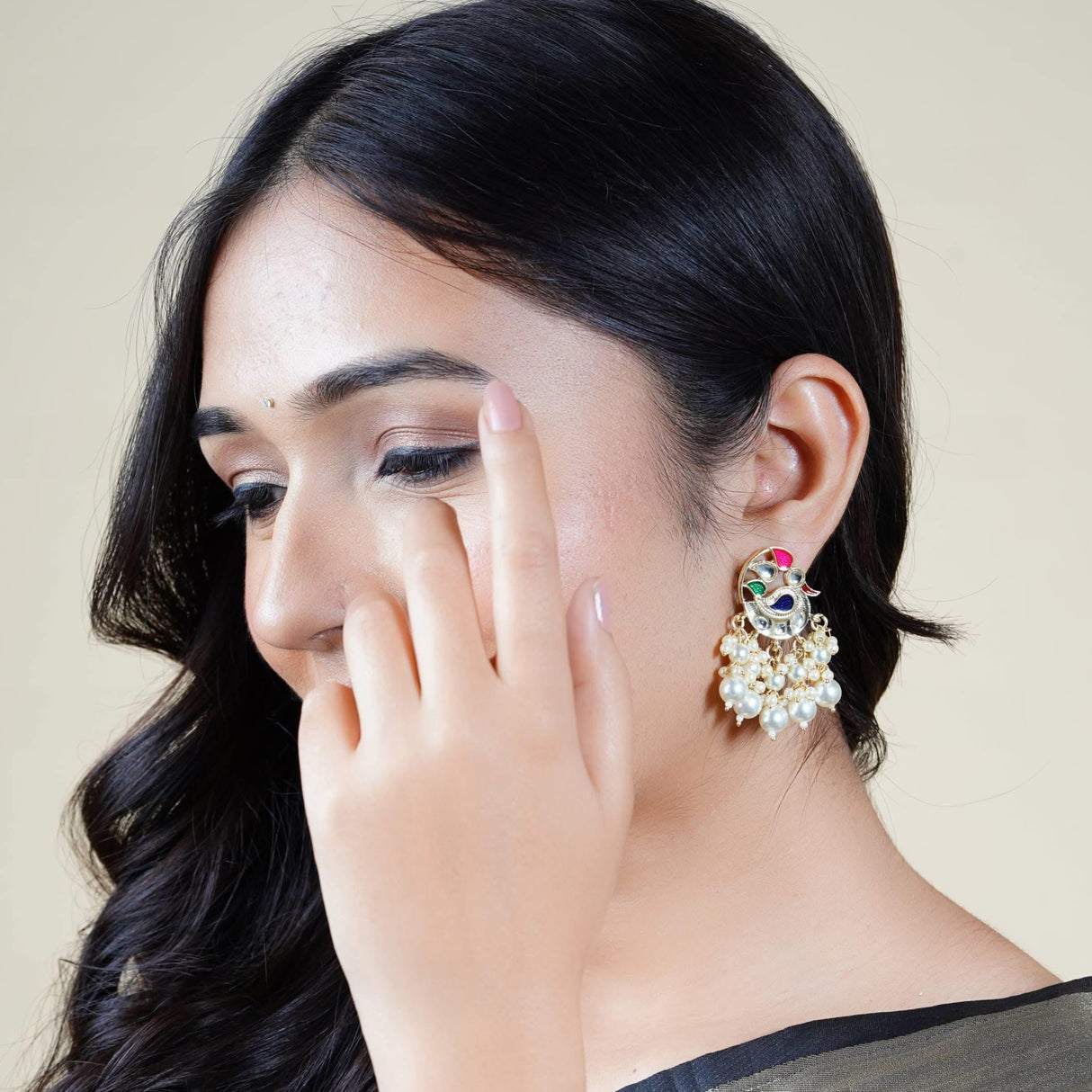 Indian Peacock Earrings for Women - Indian Jhumka Earrings for Women Chandbali Earring in Golden Tone Faux Pearl Bollywood Style Chandelier Dangle Earrings Jewelry for Bride Gift for Her - LoveNspire