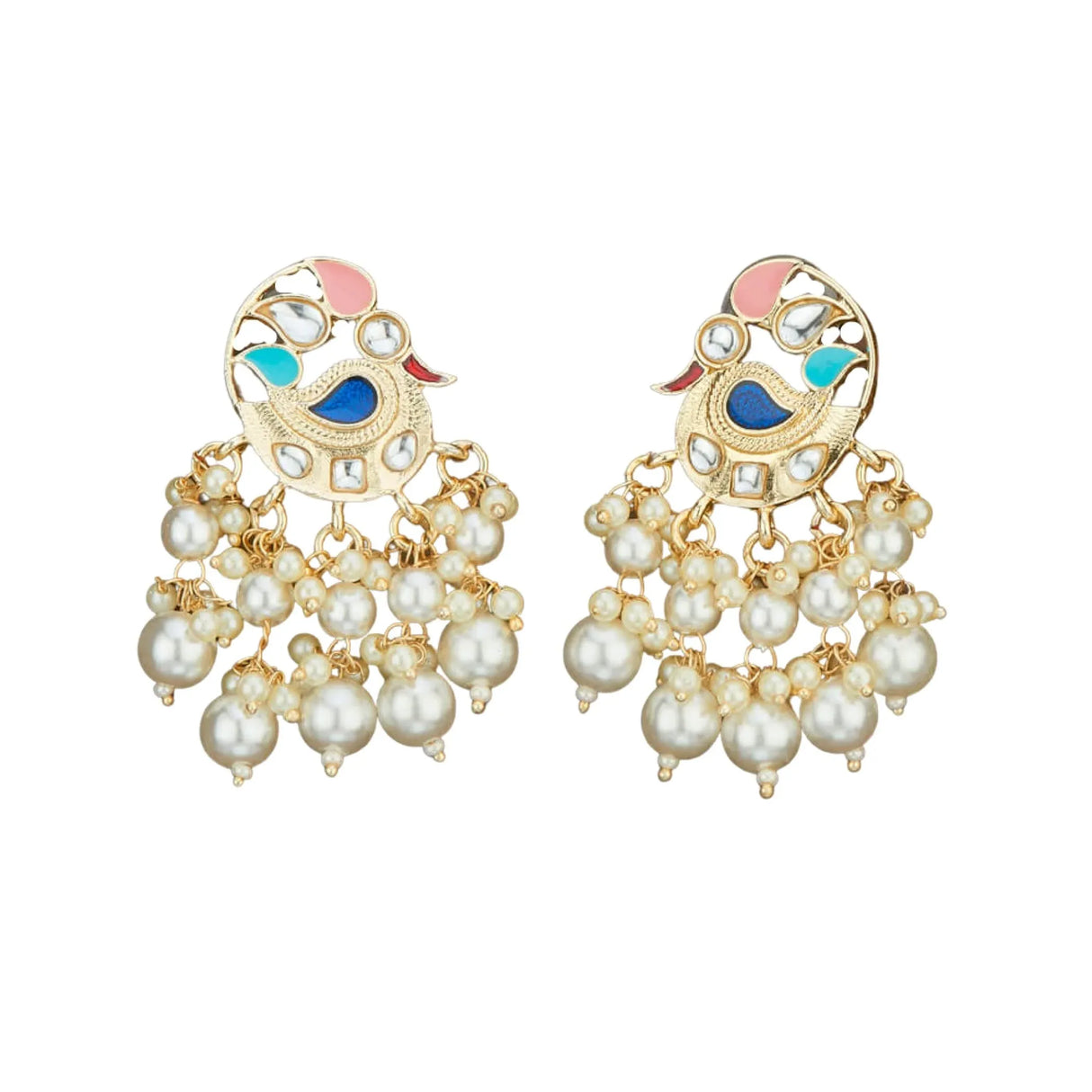 Indian Peacock Earrings for Women - Indian Jhumka Earrings for Women Chandbali Earring in Golden Tone Faux Pearl Bollywood Style Chandelier Dangle Earrings Jewelry for Bride Gift for Her - LoveNspire