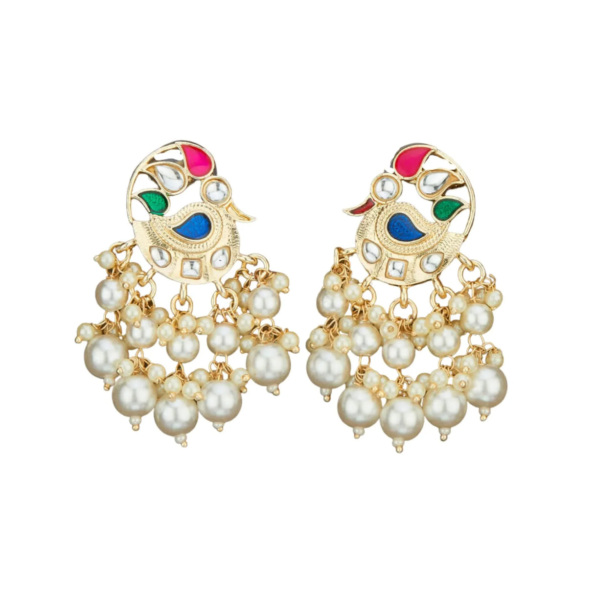 Indian Peacock Earrings for Women - Indian Jhumka Earrings for Women Chandbali Earring in Golden Tone Faux Pearl Bollywood Style Chandelier Dangle Earrings Jewelry for Bride Gift for Her - LoveNspire