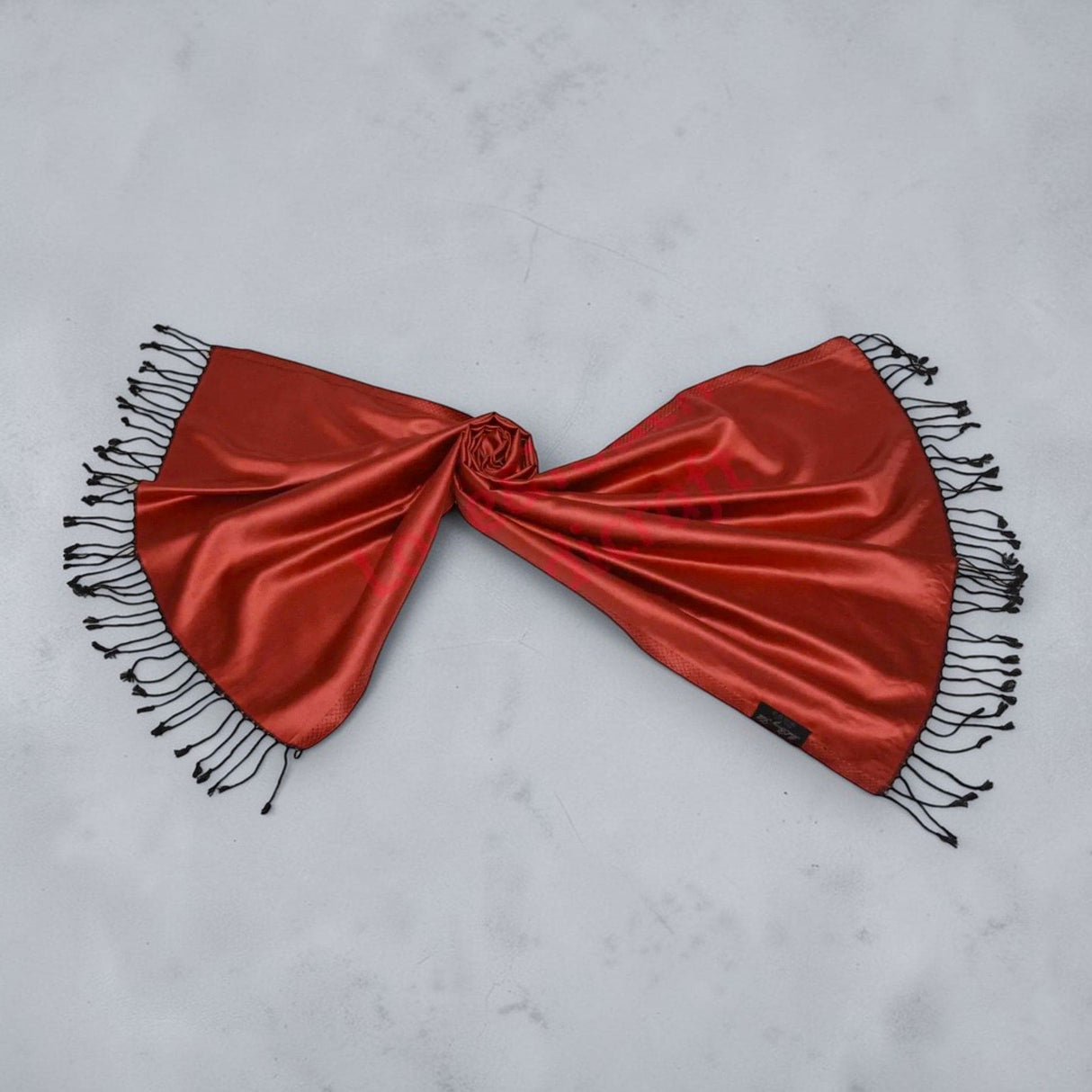 A vibrant red satin indian pashmina shawl with black fringe detailing soft wool wrap perfect gift for her