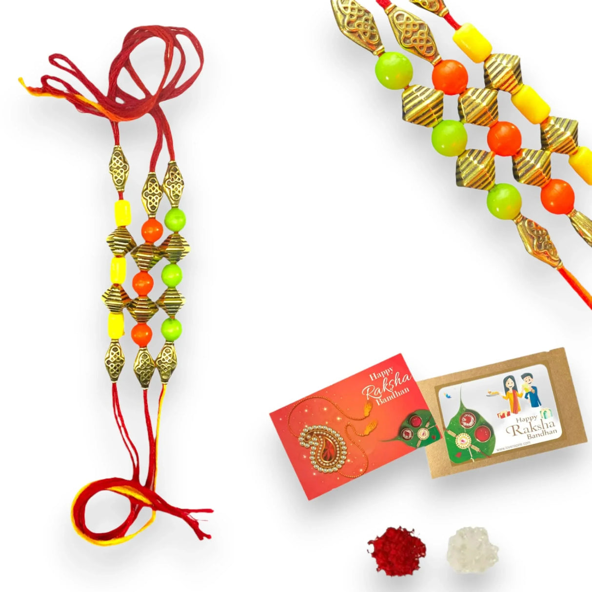 Rakhi for Brother Bhaiya Bhabhi Traditional Handmade Assorted Designer Rakhi Set Roli Chawal, Greeting Card Rakshabandhan Rakhi Bracelet Hemper Gift - LoveNspire
