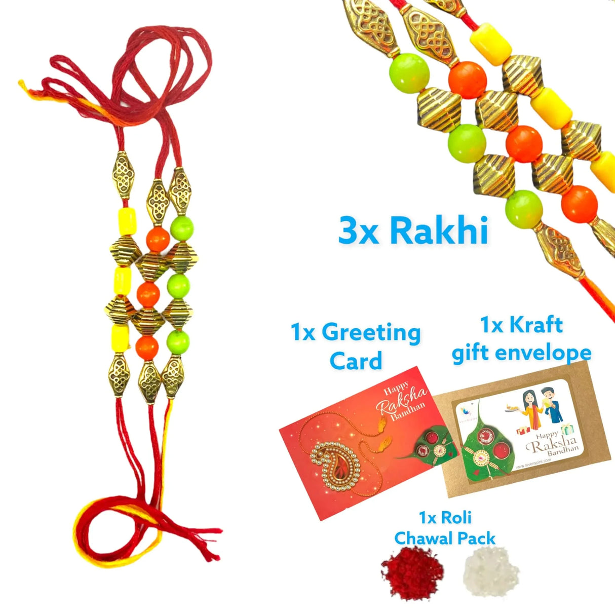 Rakhi for Brother Bhaiya Bhabhi Traditional Handmade Assorted Designer Rakhi Set Roli Chawal, Greeting Card Rakshabandhan Rakhi Bracelet Hemper Gift - LoveNspire