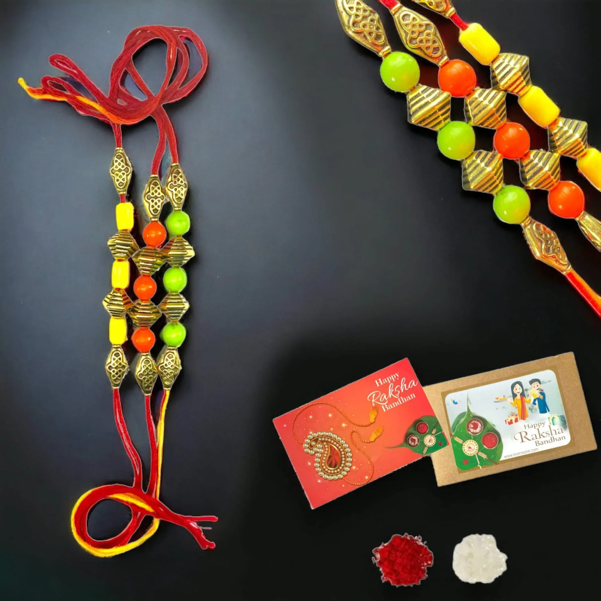 Rakhi for Brother Bhaiya Bhabhi Traditional Handmade Assorted Designer Rakhi Set Roli Chawal, Greeting Card Rakshabandhan Rakhi Bracelet Hemper Gift - LoveNspire