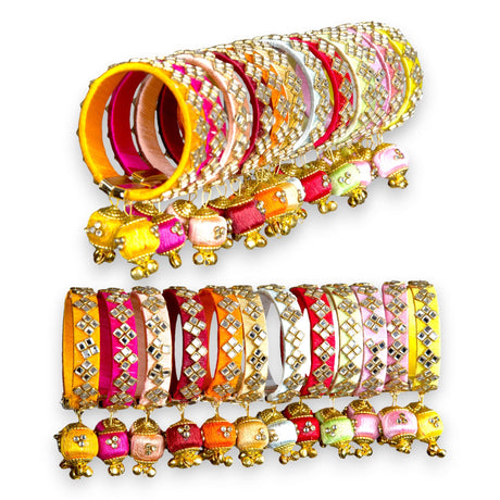 Silk Thread Bangles Designer Kundan Bangle Bracelet for Women Ethnic Handmade Beautiful Stylish Assorted Kangan with Latkan Free Size Fashion Jewelry for Indian Wedding - LoveNspire