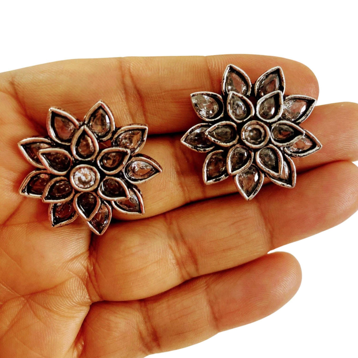 Indian Flower Stud Earrings For Women - Faux Pearl Tassel Round Earrings Small Tops Earring Bollywood Style Dangle Earring Boho Chandelier Jhumki Jewelry for Bride - Birthday Gift for Her - LoveNspire