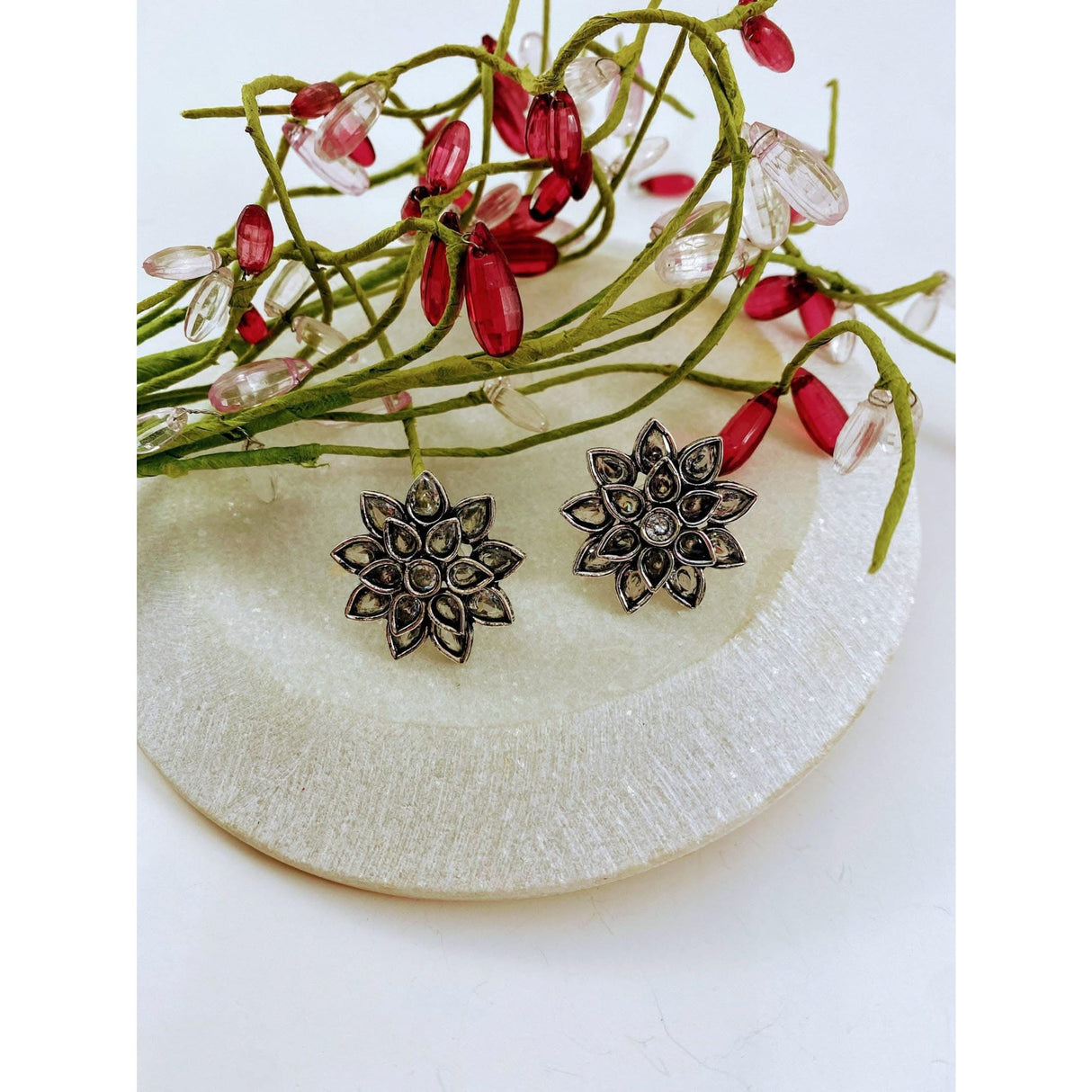 Indian Flower Stud Earrings For Women - Faux Pearl Tassel Round Earrings Small Tops Earring Bollywood Style Dangle Earring Boho Chandelier Jhumki Jewelry for Bride - Birthday Gift for Her - LoveNspire