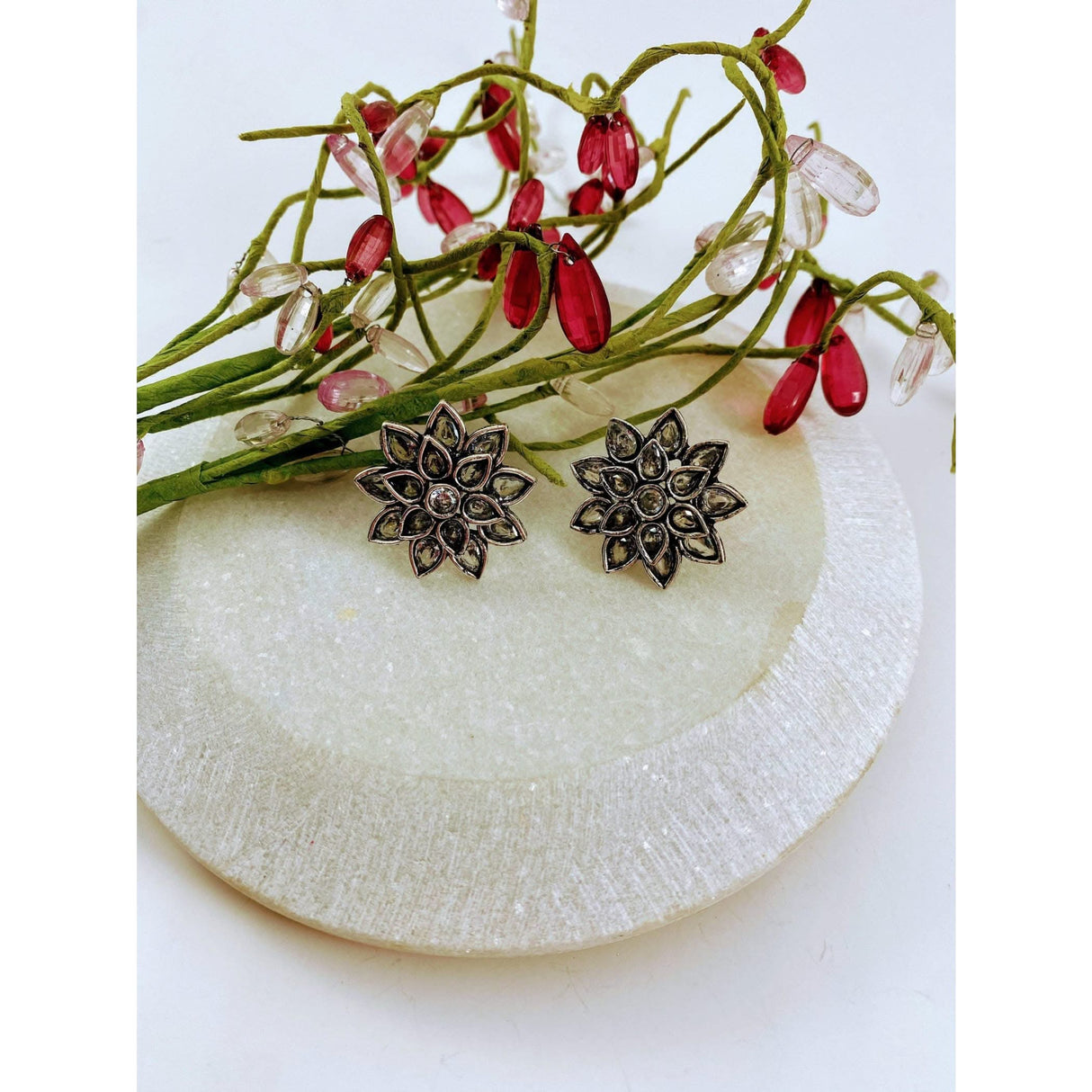 Indian Flower Stud Earrings For Women - Faux Pearl Tassel Round Earrings Small Tops Earring Bollywood Style Dangle Earring Boho Chandelier Jhumki Jewelry for Bride - Birthday Gift for Her - LoveNspire