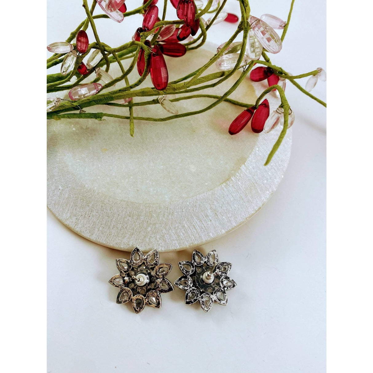 Indian Flower Stud Earrings For Women - Faux Pearl Tassel Round Earrings Small Tops Earring Bollywood Style Dangle Earring Boho Chandelier Jhumki Jewelry for Bride - Birthday Gift for Her - LoveNspire