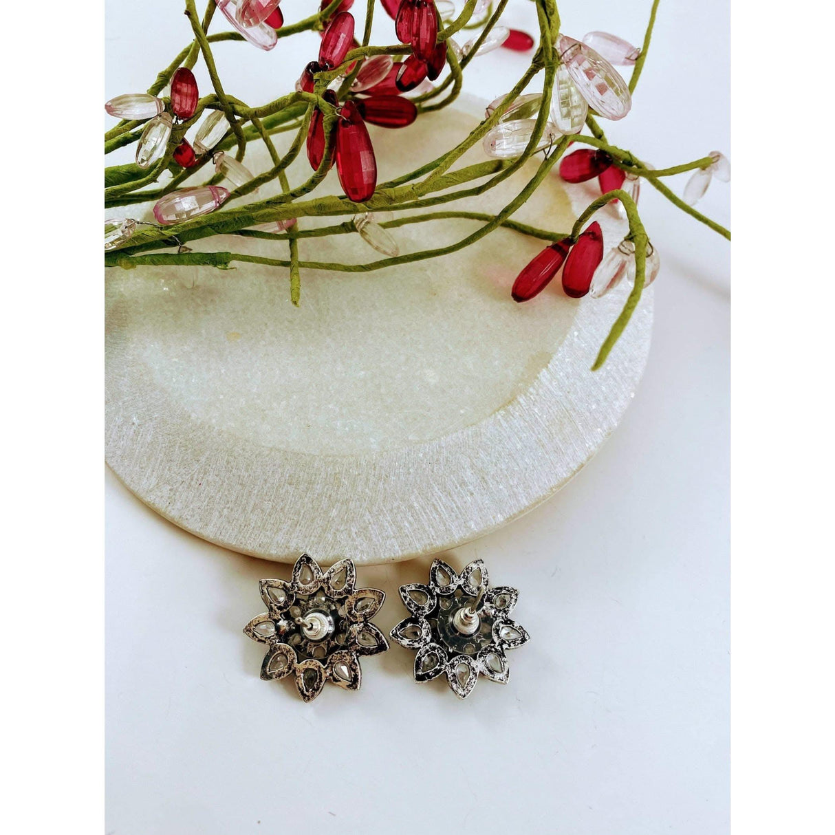 Indian Flower Stud Earrings For Women - Faux Pearl Tassel Round Earrings Small Tops Earring Bollywood Style Dangle Earring Boho Chandelier Jhumki Jewelry for Bride - Birthday Gift for Her - LoveNspire