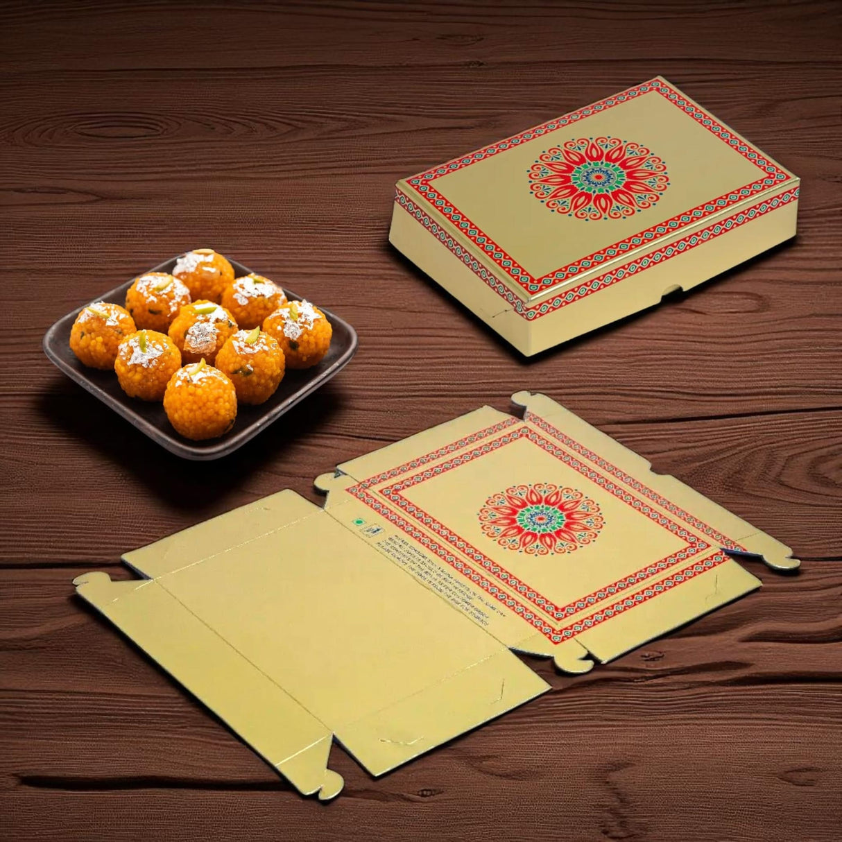 LOVENSPIRE Sweet Boxes for Indian Sweets Mandala Design Empty Mithai Box for Ladoo Cookies Goodies Candy Handmade Bulk Gift Boxes for Wedding Pooja Housewarming Return Gifts - LoveNspire