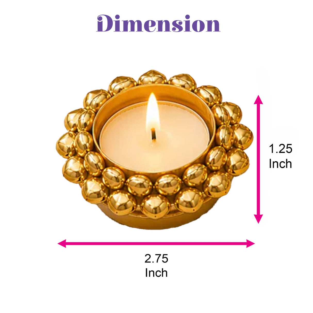 Golden metallic Ghungroo tea light candle holder with beaded spherical border for Diwali pooja and home decor