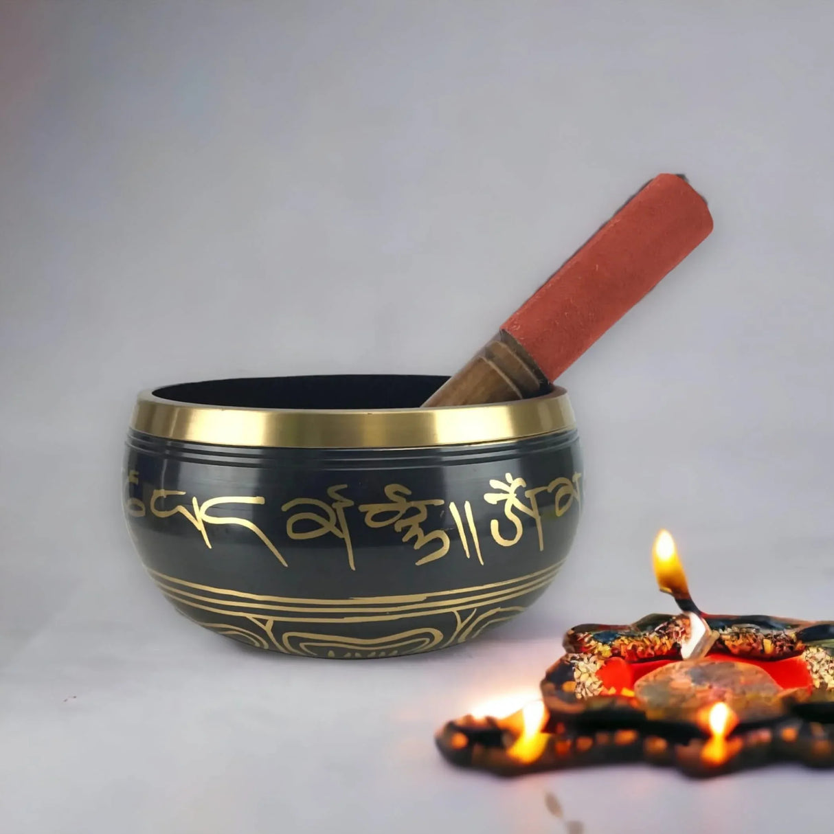 Indian Tibetan Decorative Round Shape Meditation Singing Bowl Set Yoga Therapy Sound Stress Healing Reiki Tibetan Bowl Positive Energy Housewarming Gift - LoveNspire