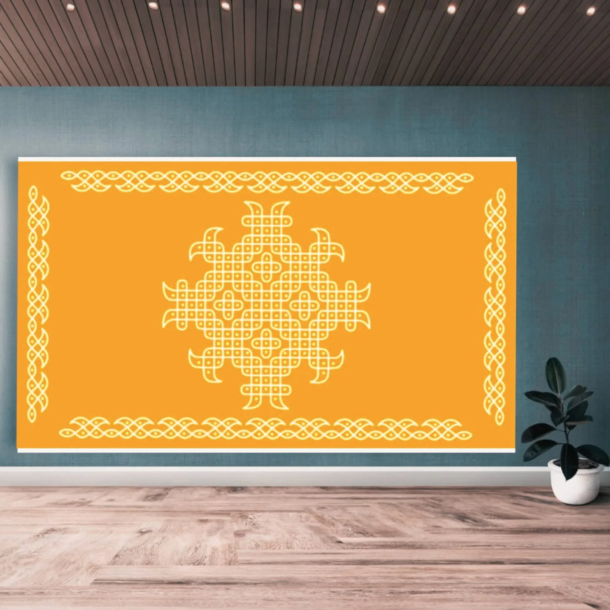 Indian Traditional Kolam Rangoli Cloth Backdrop Photo Decor Banner Pooja Room Decor Dot Kolam Backdrop for Diwali Ganesha Puja Wedding Housewarming Gift - LoveNspire