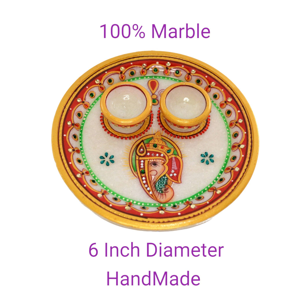 Indian White Marble Pooja Thali Set Ganesha Haldi Kumkum Holder Pooja Return Gift Indian Housewarming Roli Chawal Platter Hindu Mandir Pooja Decor - LoveNspire