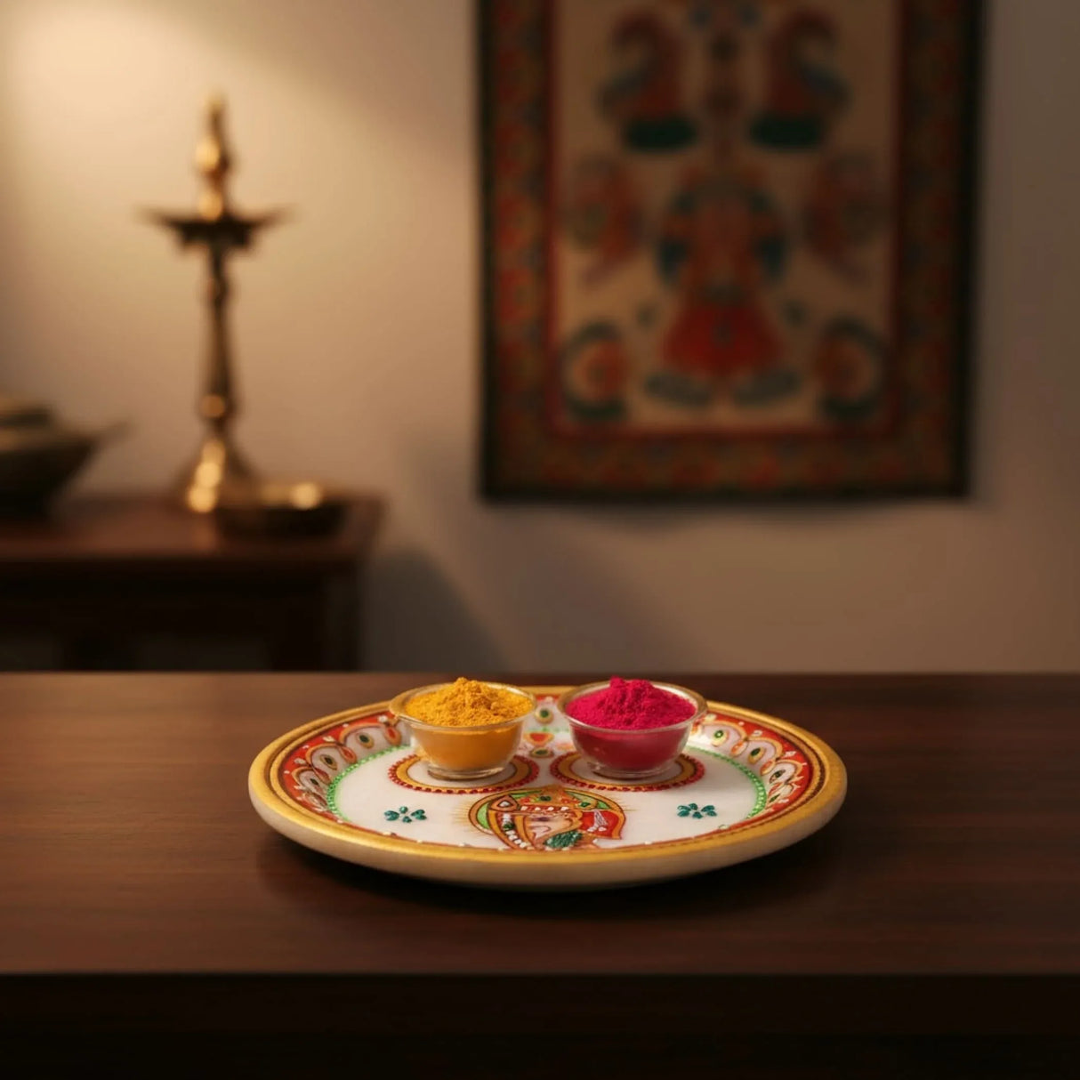 Indian White Marble Pooja Thali Set Ganesha Haldi Kumkum Holder Pooja Return Gift Indian Housewarming Roli Chawal Platter Hindu Mandir Pooja Decor - LoveNspire