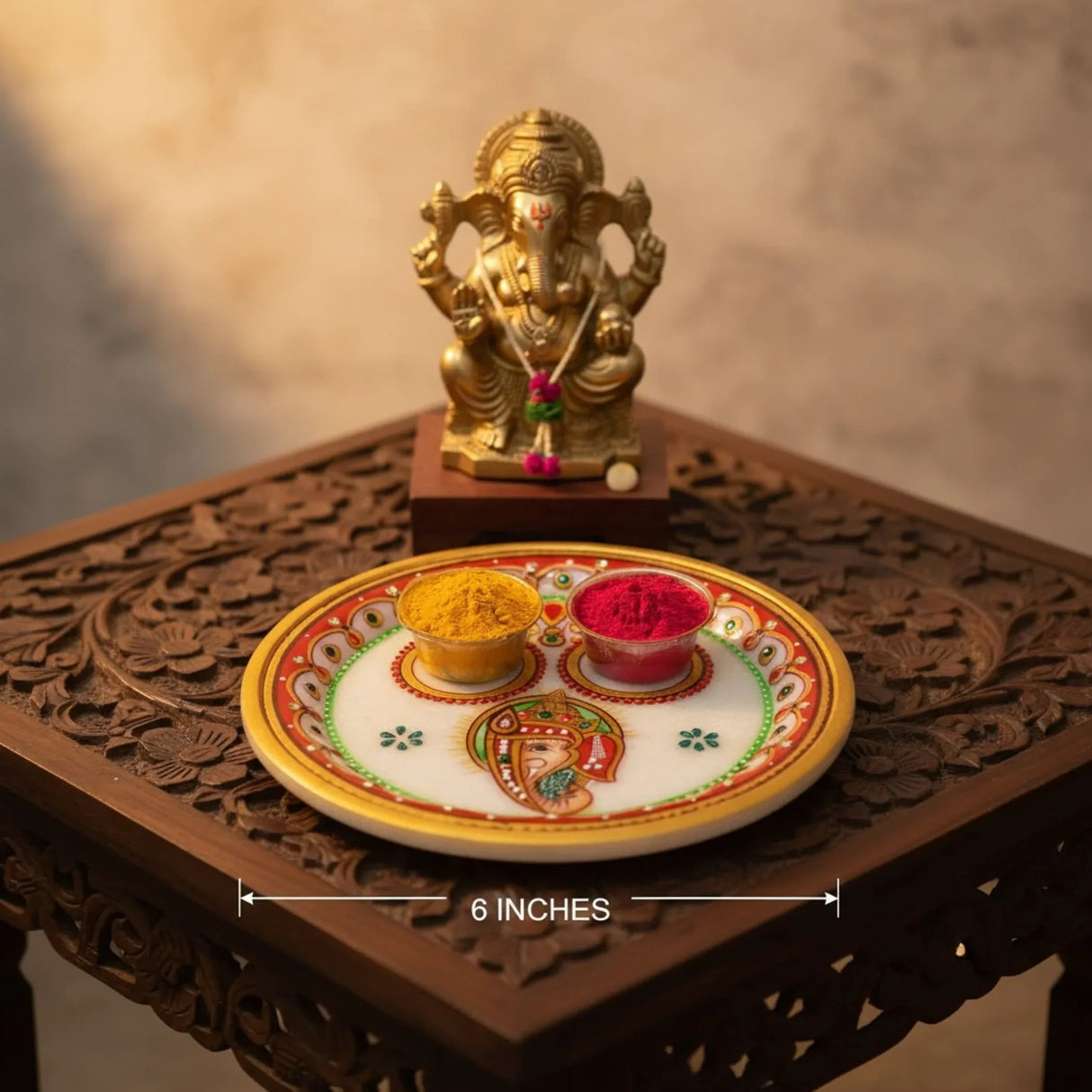 Indian White Marble Pooja Thali Set Ganesha Haldi Kumkum Holder Pooja Return Gift Indian Housewarming Roli Chawal Platter Hindu Mandir Pooja Decor - LoveNspire