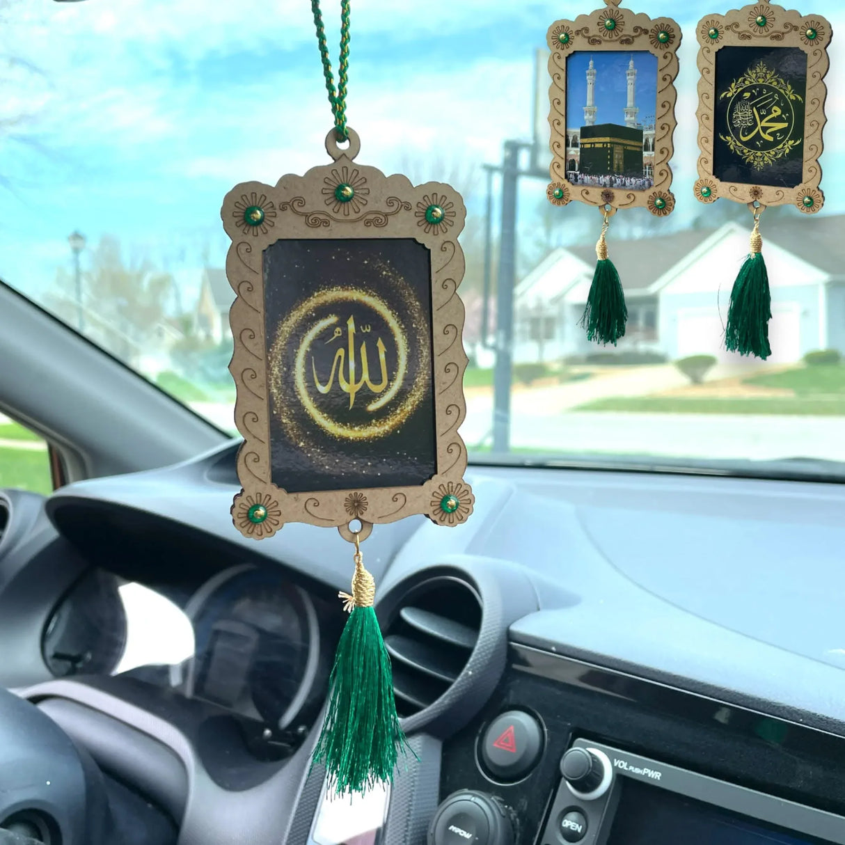Islamic Car Hanging Ornament Allah Car Rear Mirror Hangers Ornament Photo Frame Allah Muhammad Islamic Ramadan Eid Gift Muslim Car Decor Hanging Charm Decor Accessories (pack of 1) - LoveNspire