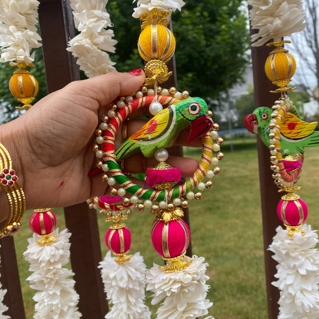 Jasmines Parrot Strings Artificial Floral Decor Indian Wedding Decor Garland for Decoration Strings with Pompom Diwali Pooja Backdrop Day of the Dead - LoveNspire