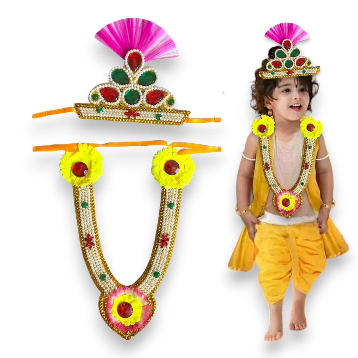 Jewelry Set for Janmashtami Ganesh Chaturthi Celebration Makhan Chor Kanha Jewelry Set Ganesha/krishna Leela Accessories - Mukut Necklace - LoveNspire