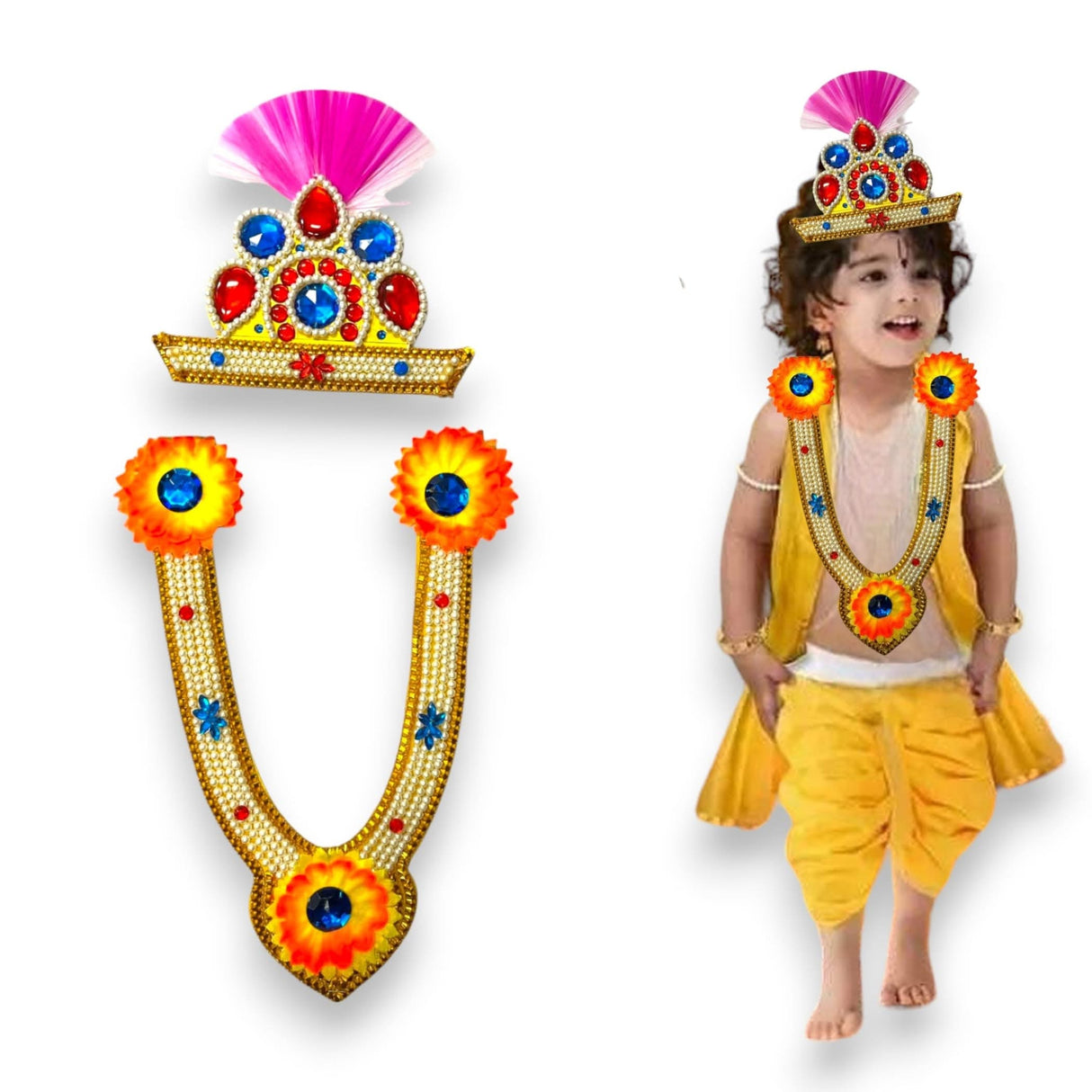 Jewelry Set for Janmashtami Ganesh Chaturthi Celebration Ganesha/krishna Leela Accessories Mukut Necklace - Makhan Chor Kanha Jewelry Set - LoveNspire