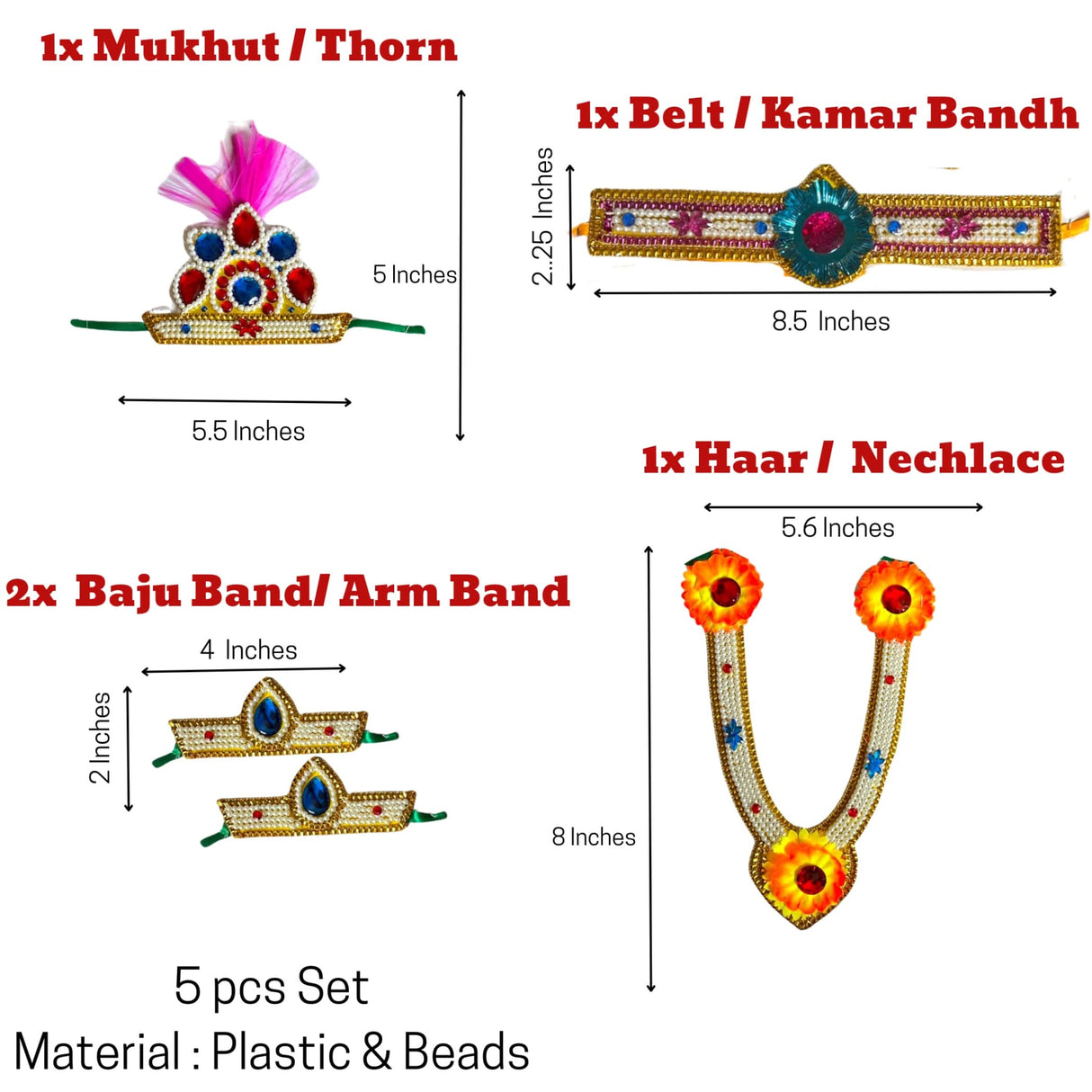 Jewelry Set for Janmashtami Ganesh Chaturthi Celebration Ganesha/krishna Leela Accessories Makhan Chor Kanha Jewelry Set - Mukut Necklace (5 PCs) - LoveNspire