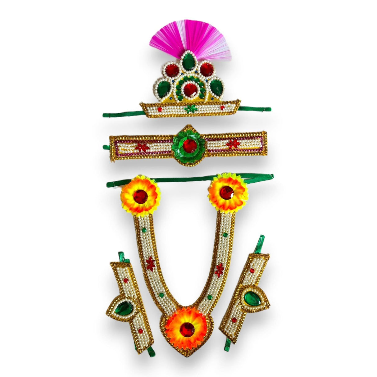 Jewelry Set for Janmashtami Ganesh Chaturthi Celebration Ganesha/krishna Leela Accessories Makhan Chor Kanha Jewelry Set - Mukut Necklace (5 PCs) - LoveNspire