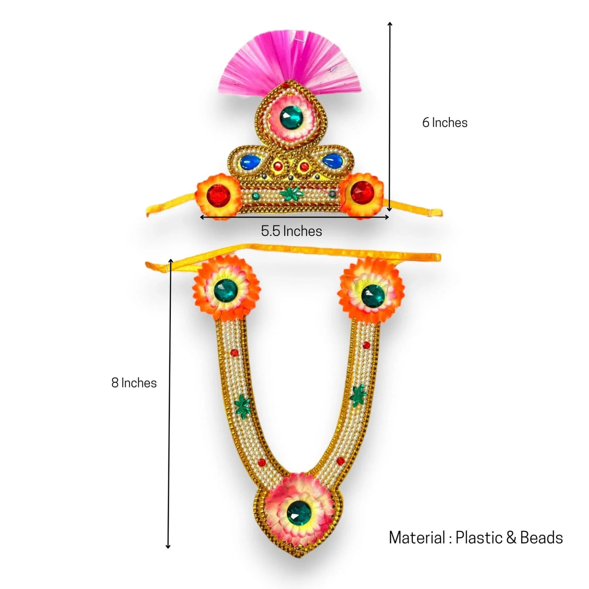 Jewelry Set for Janmashtami Ganesh Chaturthi Celebration Ganesha/krishna Leela Accessories Makhan Chor Kanha Jewelry Set - Mukut Necklace (Multi Color) - LoveNspire
