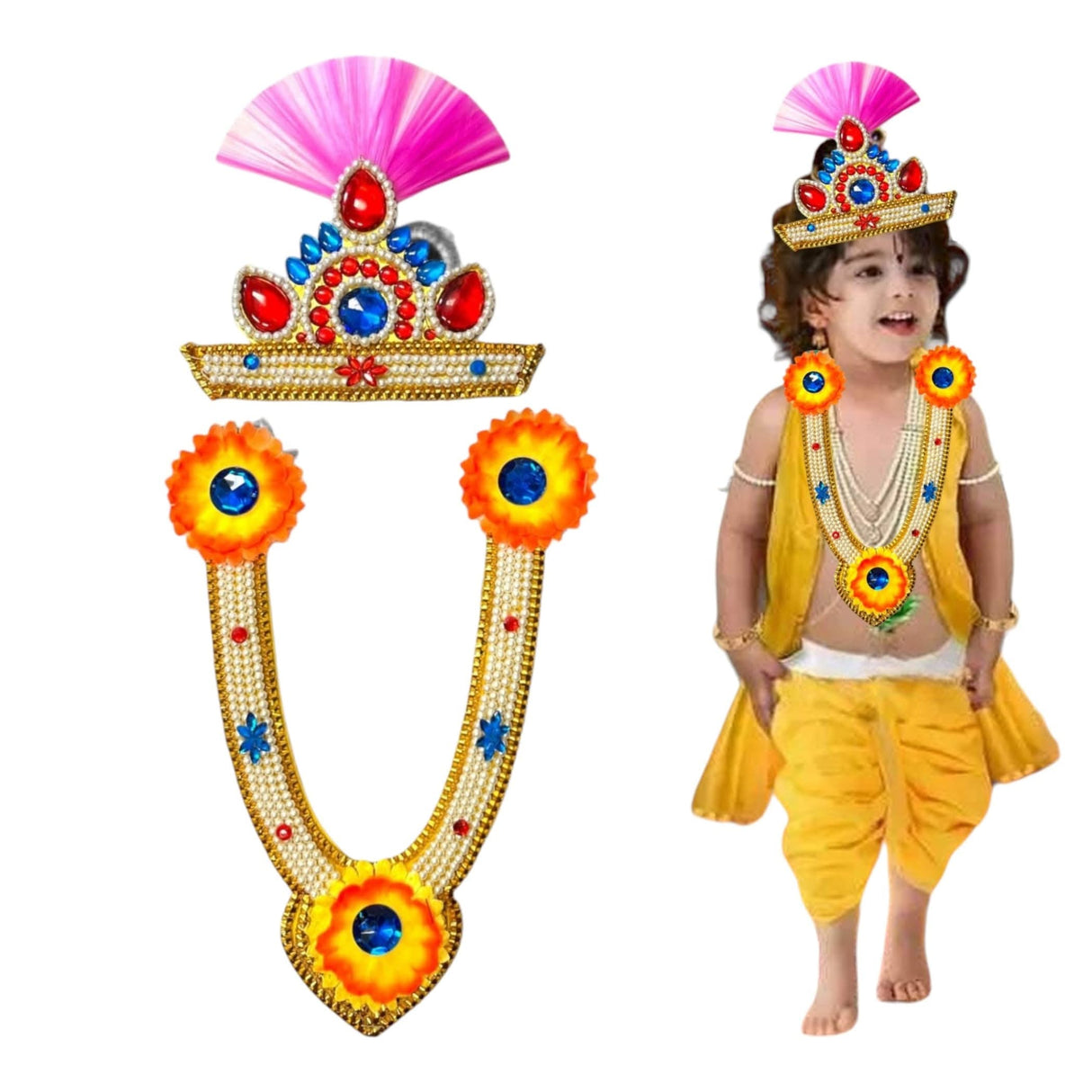 Jewelry Set for Janmashtami Ganesh Chaturthi Celebration Ganesha/krishna Leela Accessories Makhan Chor Kanha Jewelry Set - Mukut Necklace - LoveNspire