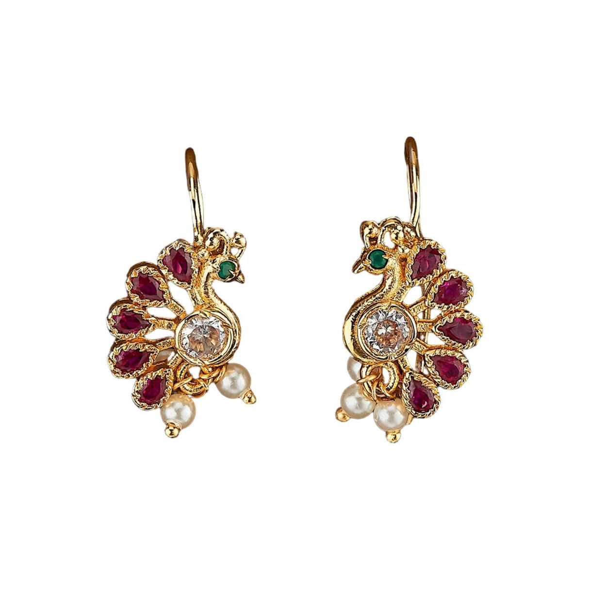 Indian Peacock Earrings for Women - Indian Jhumka Earrings for Women Small Tops Earring in Golden Tone Faux Pearl Bollywood Style Dangle Earring Chandelier Jhumki Jewelry for Bride - LoveNspire