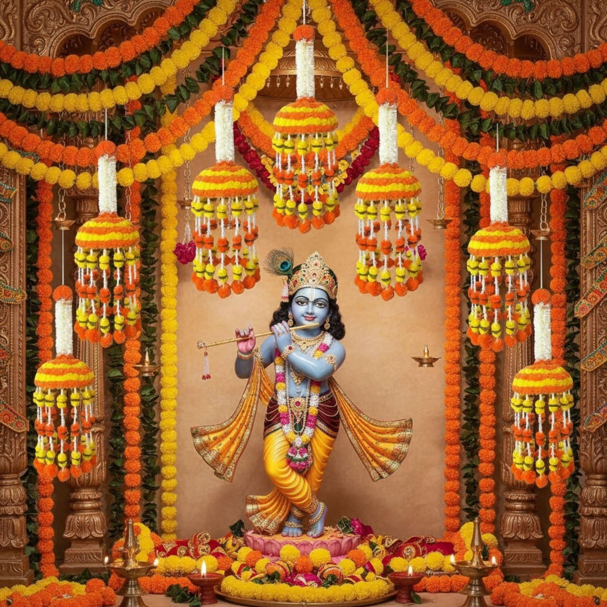 Jumbo Artificial Marigold Flowers Jumbo Jhoomar Indian Themed Party Decorations Wedding Diwali Navratri Puja Decor Day of the Dead Dia De Los Muertos Ofrenda Mexican Fiesta Halloween - LoveNspire