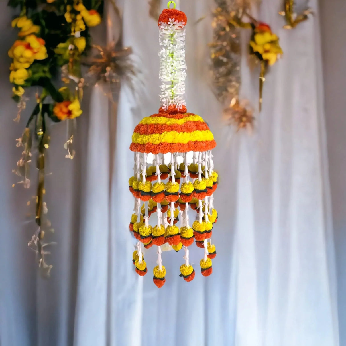 Jumbo Artificial Marigold Flowers Jumbo Jhoomar Indian Themed Party Decorations Wedding Diwali Navratri Puja Decor Day of the Dead Dia De Los Muertos Ofrenda Mexican Fiesta Halloween - LoveNspire