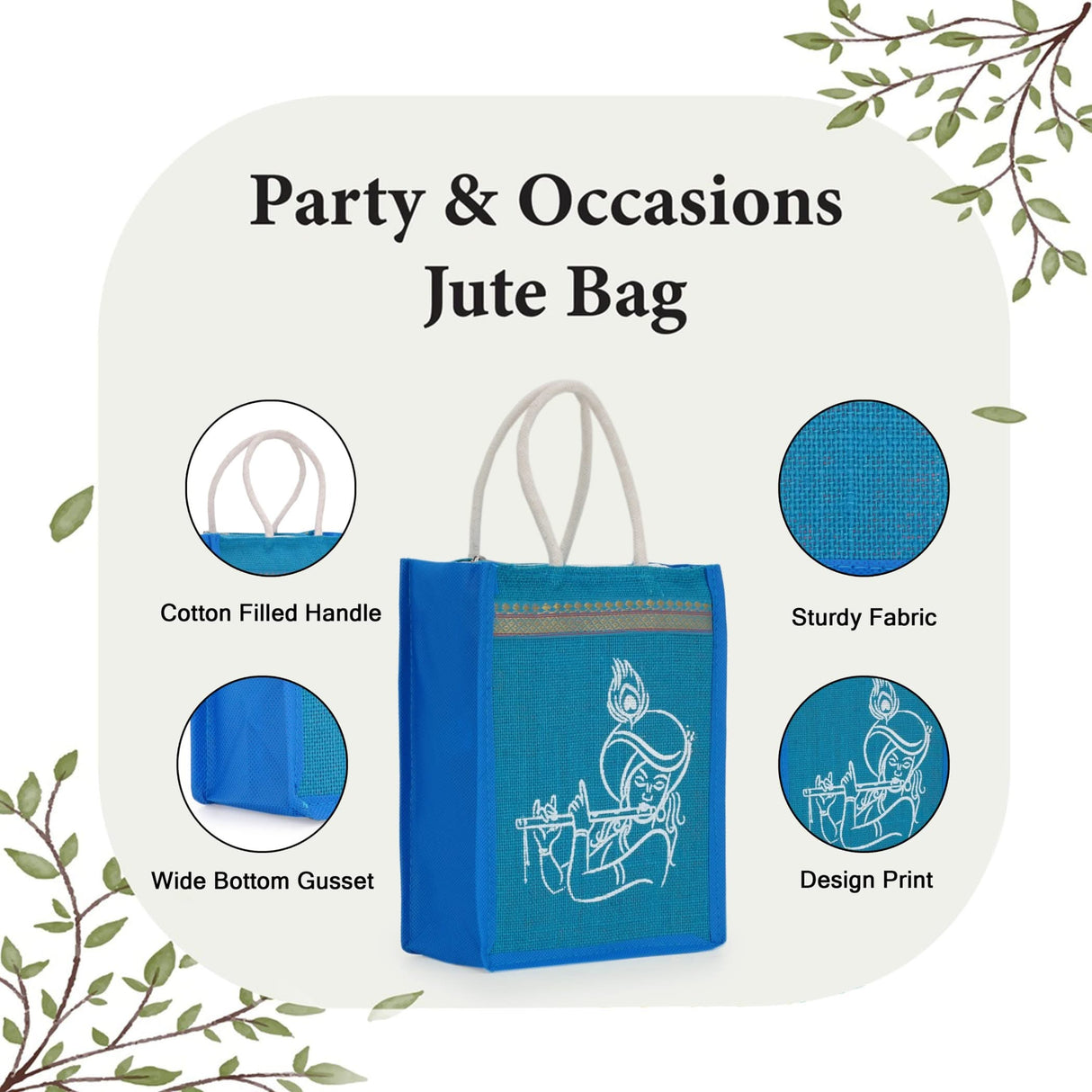 Jute Bag with Krishna Print Burlap Gift Bags Reusable Tote Bag Gift Diy Crafts Indian Wedding Favor Return Gifts - LoveNspire
