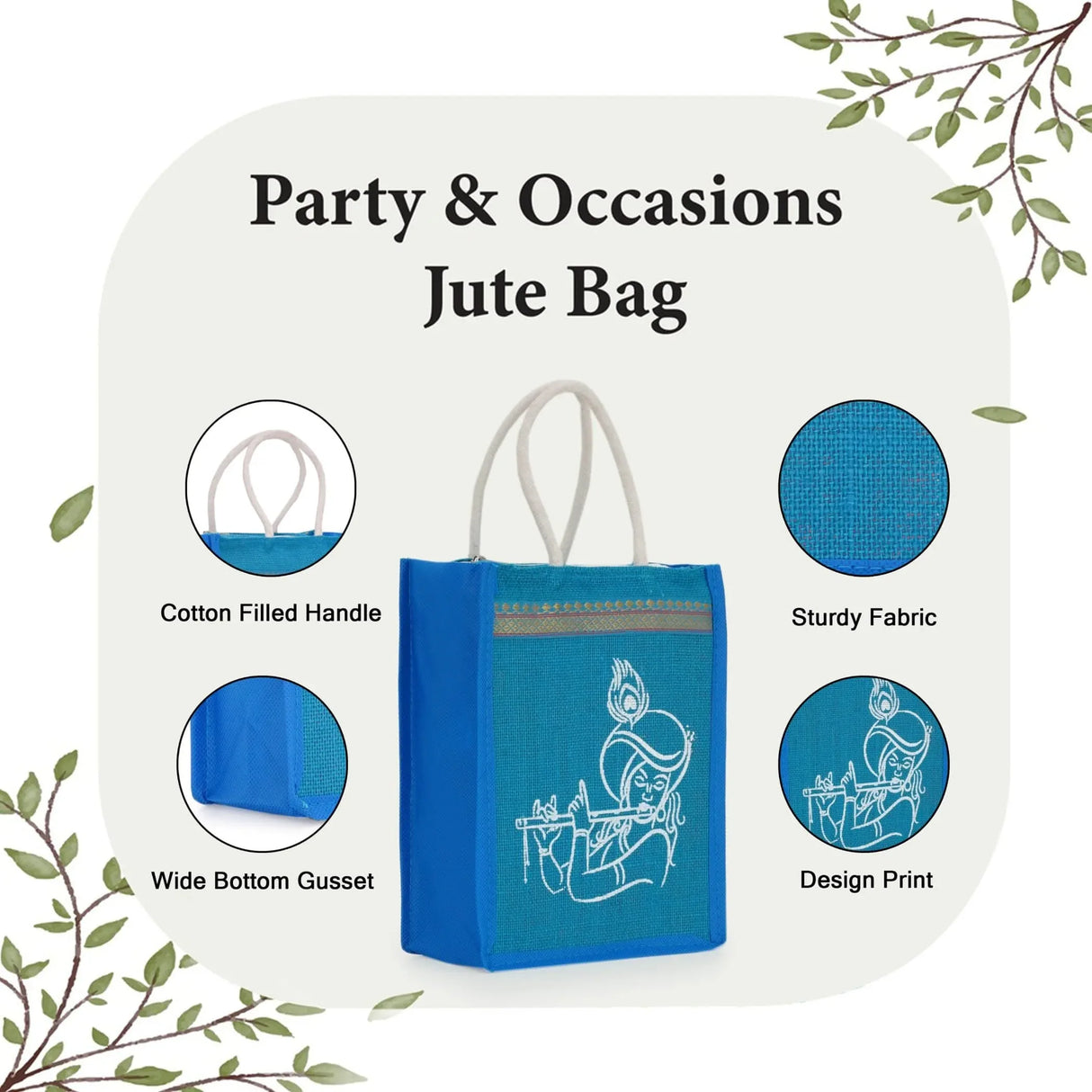 Jute Bag with Krishna Print Burlap Gift Bags Reusable Tote Bag Gift Diy Crafts Indian Wedding Favor Return Gifts - LoveNspire