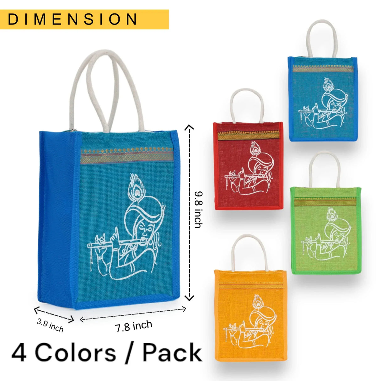 Jute Bag with Krishna Print Burlap Gift Bags Reusable Tote Bag Gift Diy Crafts Indian Wedding Favor Return Gifts - LoveNspire