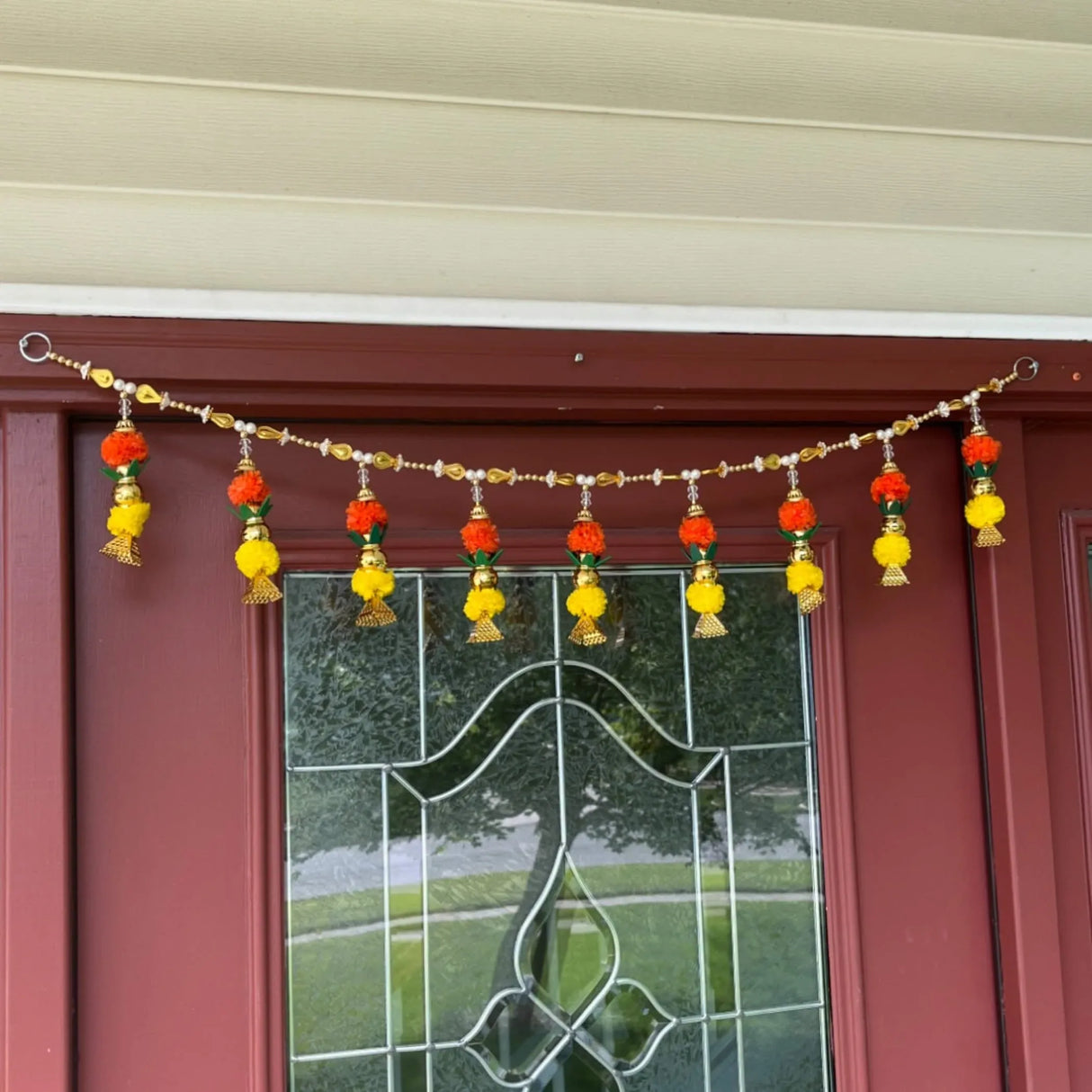 Door Toran Hanging Bandarwal for Home Pooja Decor Kalash Beads Pompom Design Indian Vintage Traditional Main Door - Diwali Decoration Wedding Favor Housewarming Return Gift (36x5 Inches) - LoveNspire