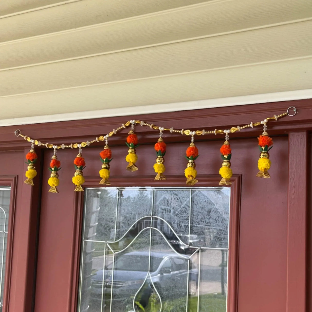 Door Toran Hanging Bandarwal for Home Pooja Decor Kalash Beads Pompom Design Indian Vintage Traditional Main Door - Diwali Decoration Wedding Favor Housewarming Return Gift (36x5 Inches) - LoveNspire